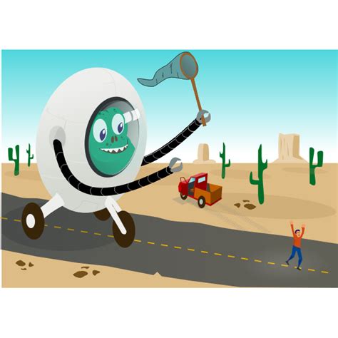 Alien running behind man vector illustration | Free SVG