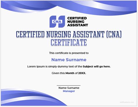 Certified Nursing Assistant (CNA) Certificate Templates