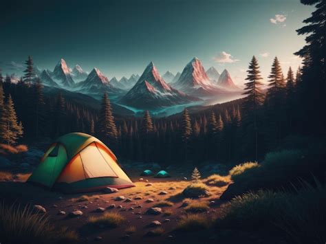 Premium AI Image | Outdoor camping photo tent in the middle of nature ...