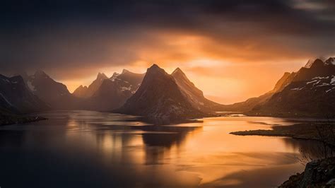 nature, Landscape, Fjord, Sunset, Mountain, Island, Norway, Sky, Sea, Mist, Sunlight, Water ...