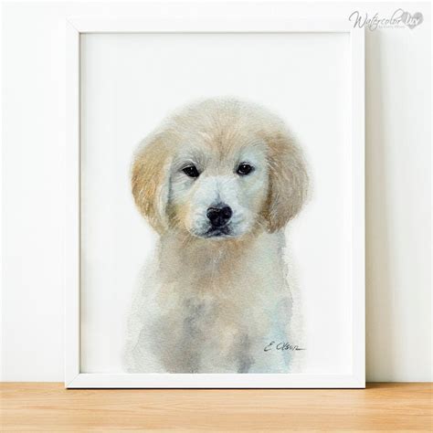 Watercolor puppy Light Golden Retriever puppy prints | Etsy