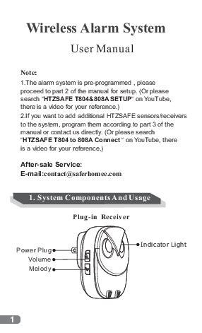 HTZSAFE Wireless Driveway Alarm System - User Manual & Setup Guide