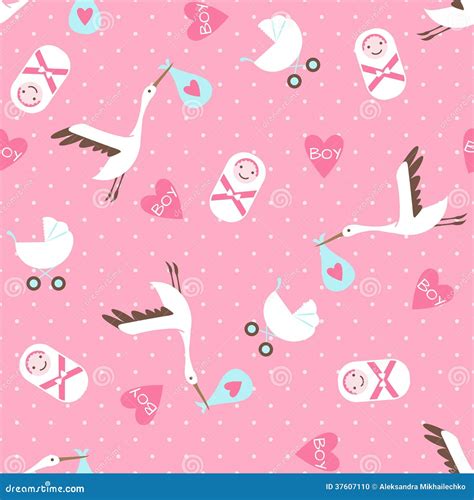 Seamless Baby Shower Pattern On Pink Background. Stock Vector - Illustration of little ...