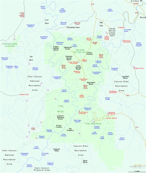 Map of Canyonlands National Park, Utah - Needles, Island in the Sky & The Maze