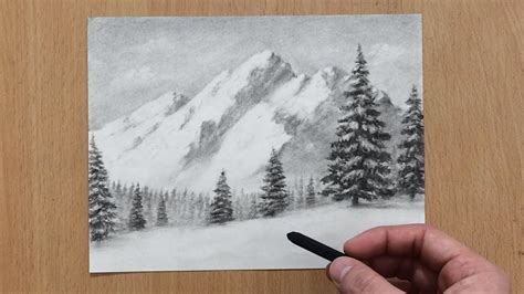 Winter Landscape Charcoal Drawing - YouTube