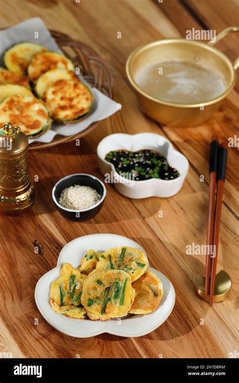 Homemade Korean Pajeon Scallion Pancake with Dipping Sauce, Served with ...