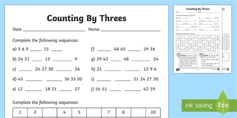 Counting By 3s Worksheet / Worksheet (Teacher-Made) - Twinkl