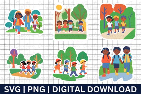 Kids Walking in a Park Sticker Clipart Graphic by Creative Studio ...