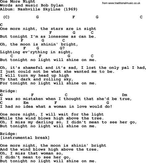 Bob Dylan song - One More Night, lyrics and chords