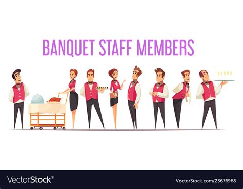 Banquet staff members cartoon Royalty Free Vector Image