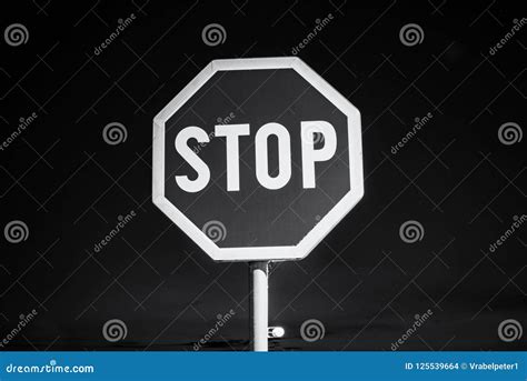 Stop Sign, Night Scene, Colorless Stock Photo - Image of buildings, communication: 125539664