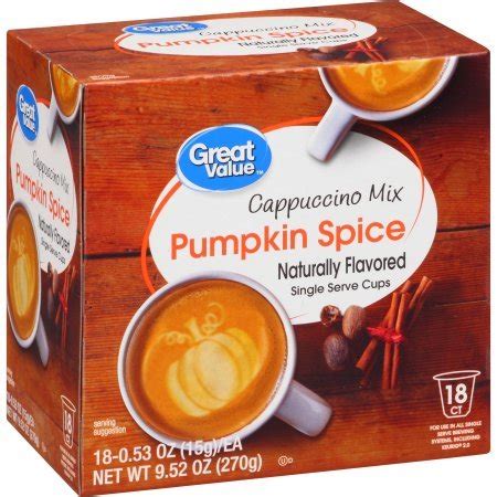 Great Value Pumpkin Spice Cappuccino Mix Single Serve Cups, 18 Count