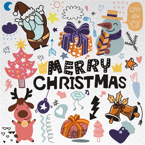 Christmas doodle drawing collection.Hand drawn vector doodle ill ...