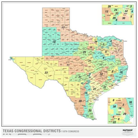 Texas 2022 Congressional Districts Wall Map by MapShop - The Map Shop