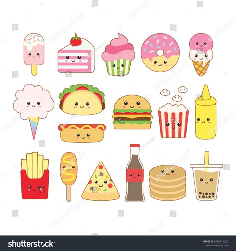 Cute Kawaii Junk Food Drawing Illustration: vector de stock (libre de ...