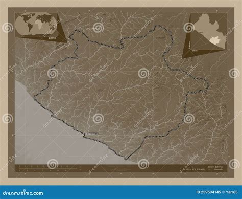 Sinoe, Liberia. Sepia. Labelled Points of Cities Stock Illustration - Illustration of greenville ...