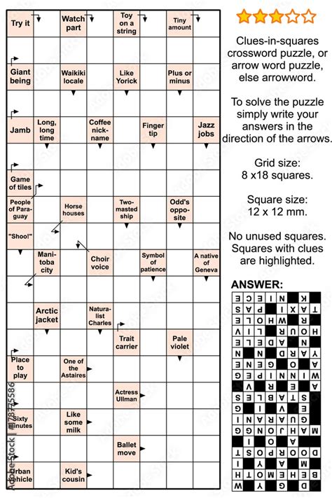 Clues-in-squares crossword puzzle, or arrow word puzzle, else arrowword, or scanword. Real size ...