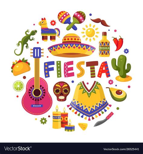 Mexican holiday set, traditional poster for fiesta design. Vector flat ...