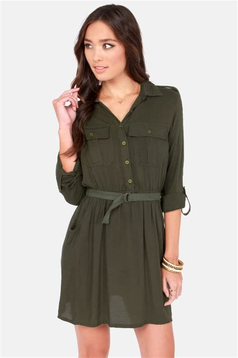 Cute Green Dress - Army Green Dress - Shirt Dress - $49.00 - Lulus