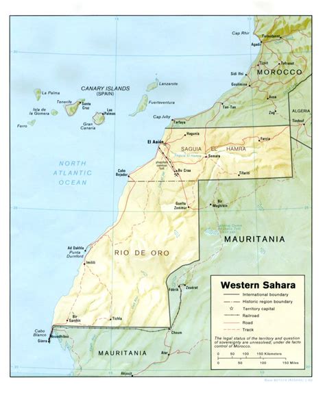 Detailed relief and political map of Western Sahara. Western Sahara ...