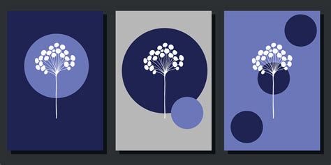 Set of creative minimalist posters with botanical elements and blue ...