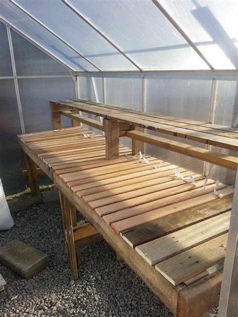 My diy greenhouse shelf made from pallets and bunky boards. | Diy ...