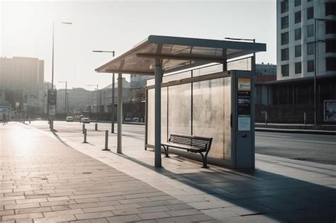 Premium AI Image | A bus stop with a bench and a sign that says bus stop.