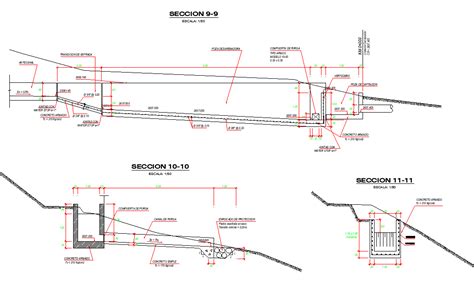 Section Plans irrigation canal dwg file - Cadbull