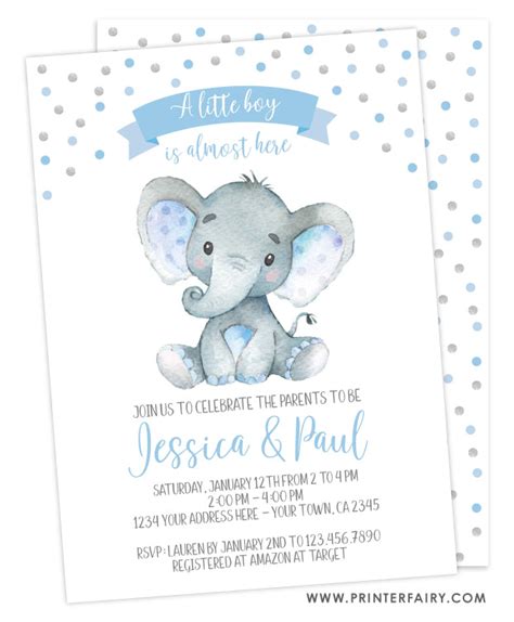 Elephant Baby Shower Invitation | PrinterFairy