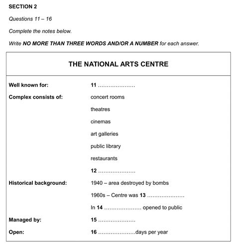 Ielts Listening Answer Sheet