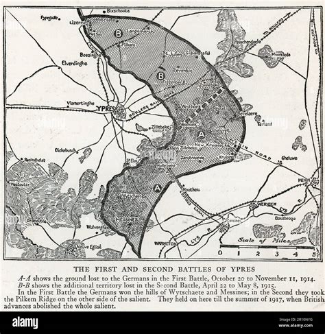 Map of the First and Second Battle of Ypres and the Ypres Salient during World War I Stock Photo ...