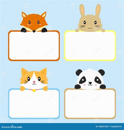 Animal Banner Template. Cute Animal Holding Banner Cartoon Vector Stock Vector - Illustration of ...