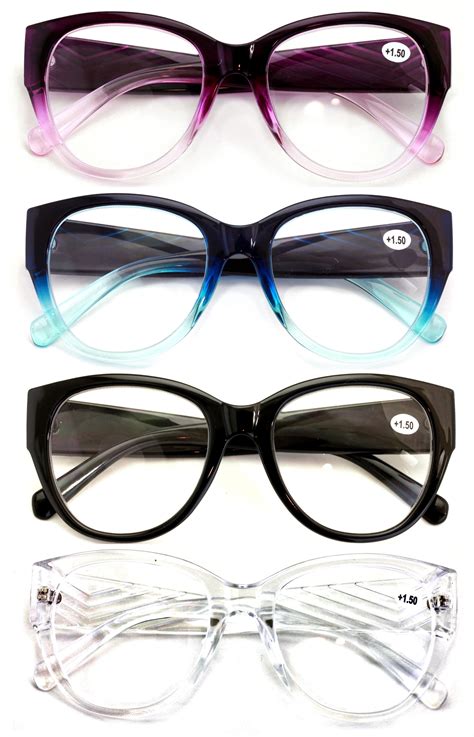 4 Pairs Women Oversized Bold Round Reading Glasses - Clear Readers ...