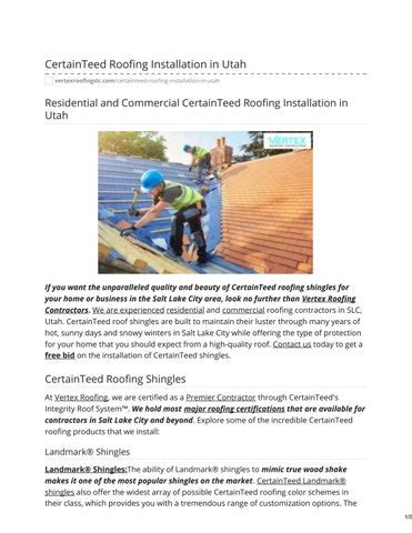 CERTAINTEED ROOFING INSTALLATION IN UTAH by Vertex Roofing - Issuu