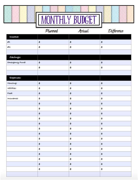 Monthly Budget Template Printable