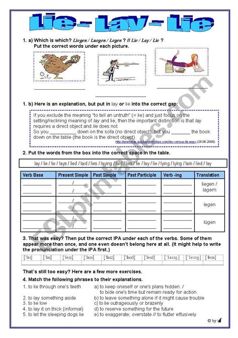 Lie - Lay - Lie - ESL worksheet by Mietz