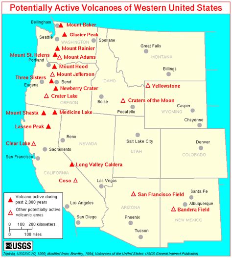 ♥ Potentially Active Volcanoes in the Western United States map