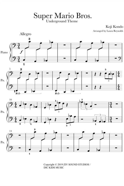 Super Mario Bros. Underground Theme Sheet Music for Elementary Piano ...