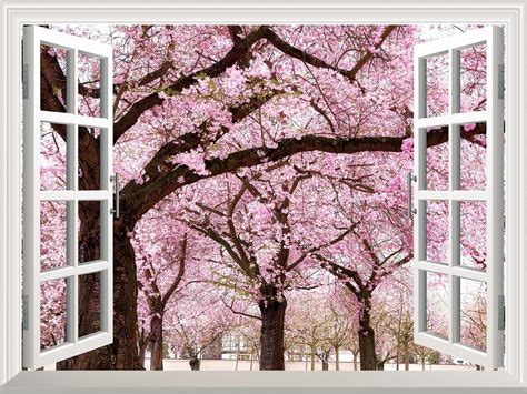 Wall Mural - Cherry Blossom View out of the Open Window Wall Decor - 36 ...