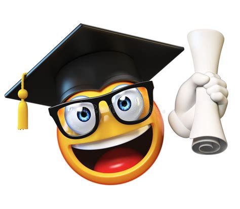 Emoji Graduate Student Isolated on White Background, Emoticon Wearing Graduation Cap Holding ...