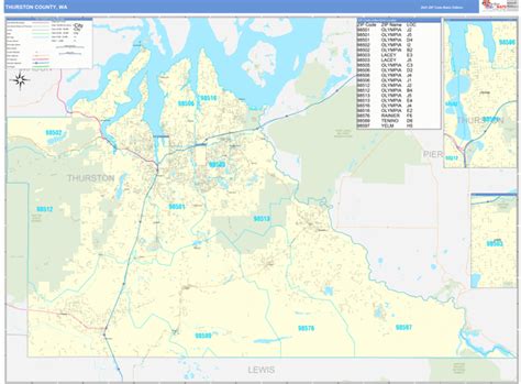 Thurston County, WA Zip Code Wall Map Basic Style by MarketMAPS