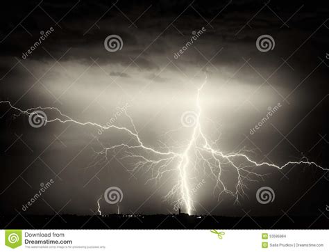 Heavy Clouds, Thunder, Lightnings and Rain during Storm Over City Stock ...