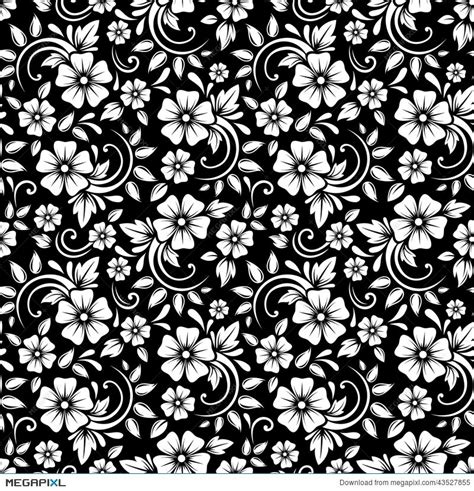 Black With White Floral Pattern / Seamless Black And White Floral Pattern Vector Illustration ...