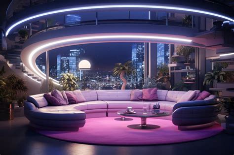 Interior of Modern Living Room with Pink Sofa 3D Rendering Stock ...