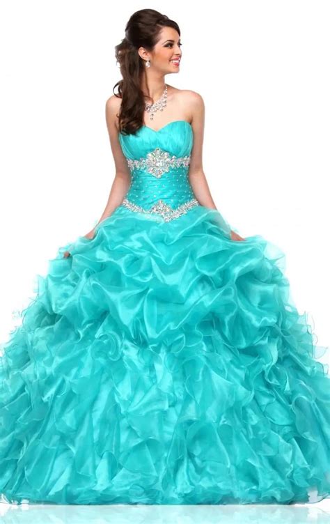 Sweetheart Organza Puffy Sweet 15 Dresses Aqua Blue Quinceanera Dresses ...