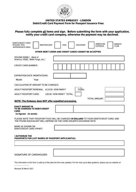 Debit/credit Card Payment Form For Passport Issuance Fees - United States Embassy London ...