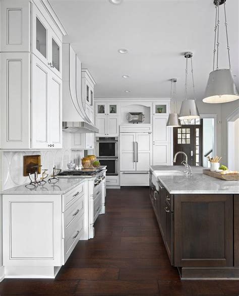 White Kitchen Cabinets Dark Brown Island