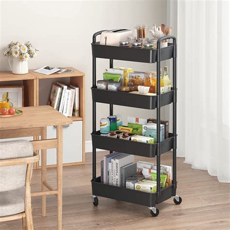 LEZZYRUCK 4-Tier Utility Rolling Cart Mobile Utility Cart with Lockable ...