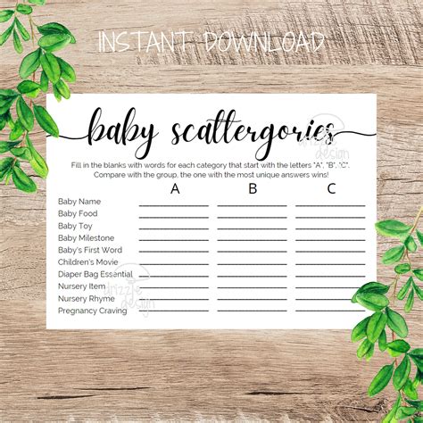 Baby Scattergories Modern Simple Baby Shower Games Script - Etsy