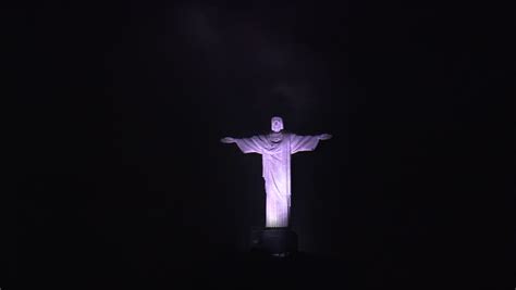 Christ The Redeemer Monument Night In Rio De Janeiro Brazil, One Of The ...